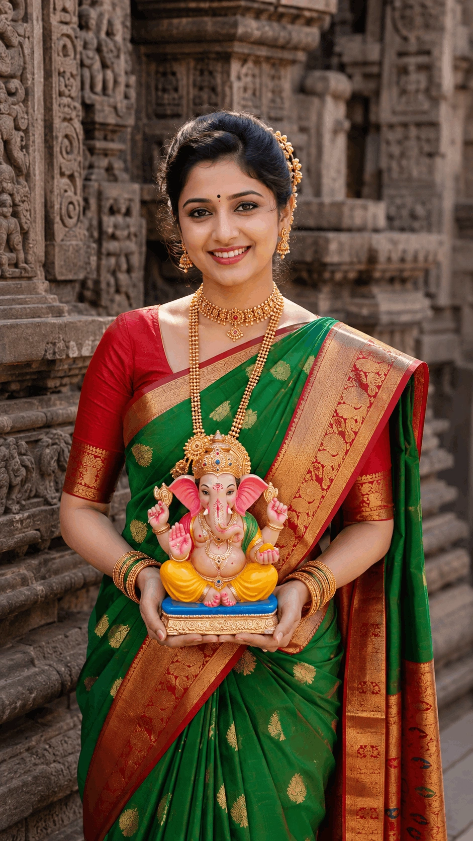 Paithani Saree Ganesha Temple Portrait