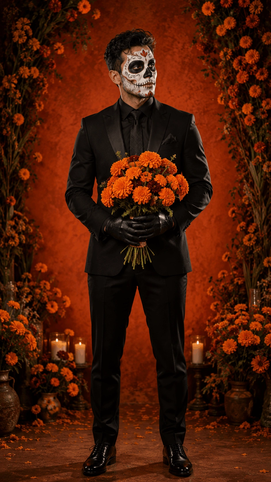 Day of the Dead Skull Makeup Portrait – Dia de Muertos AI Photo Editing Prompt