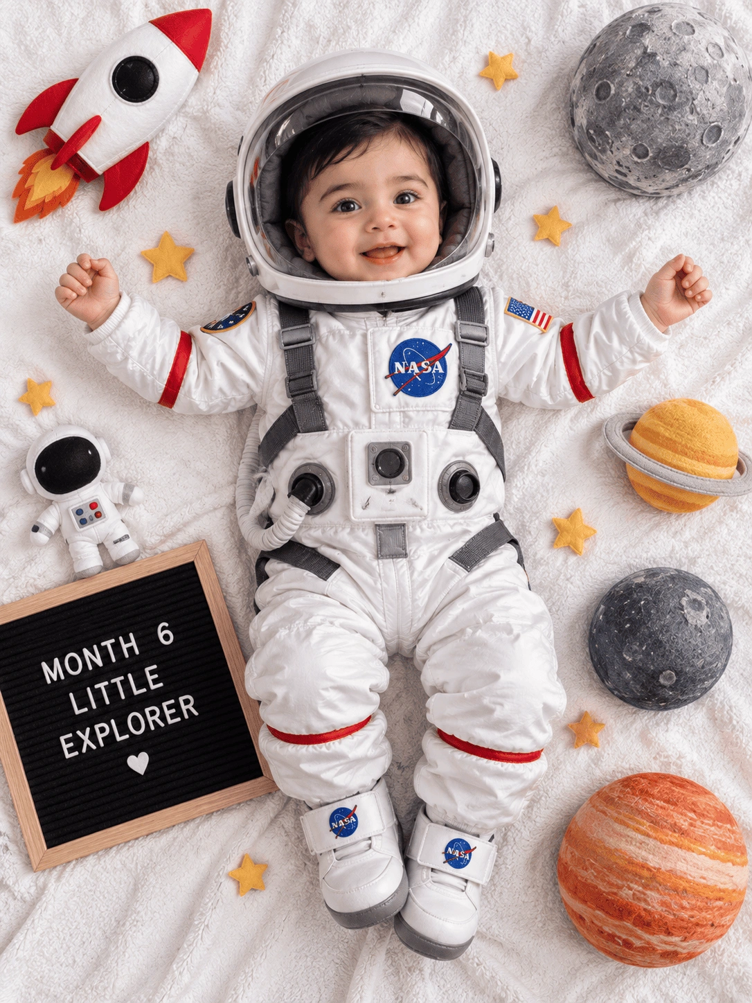 Little Explorer Month 6 Astronaut Baby Portrait