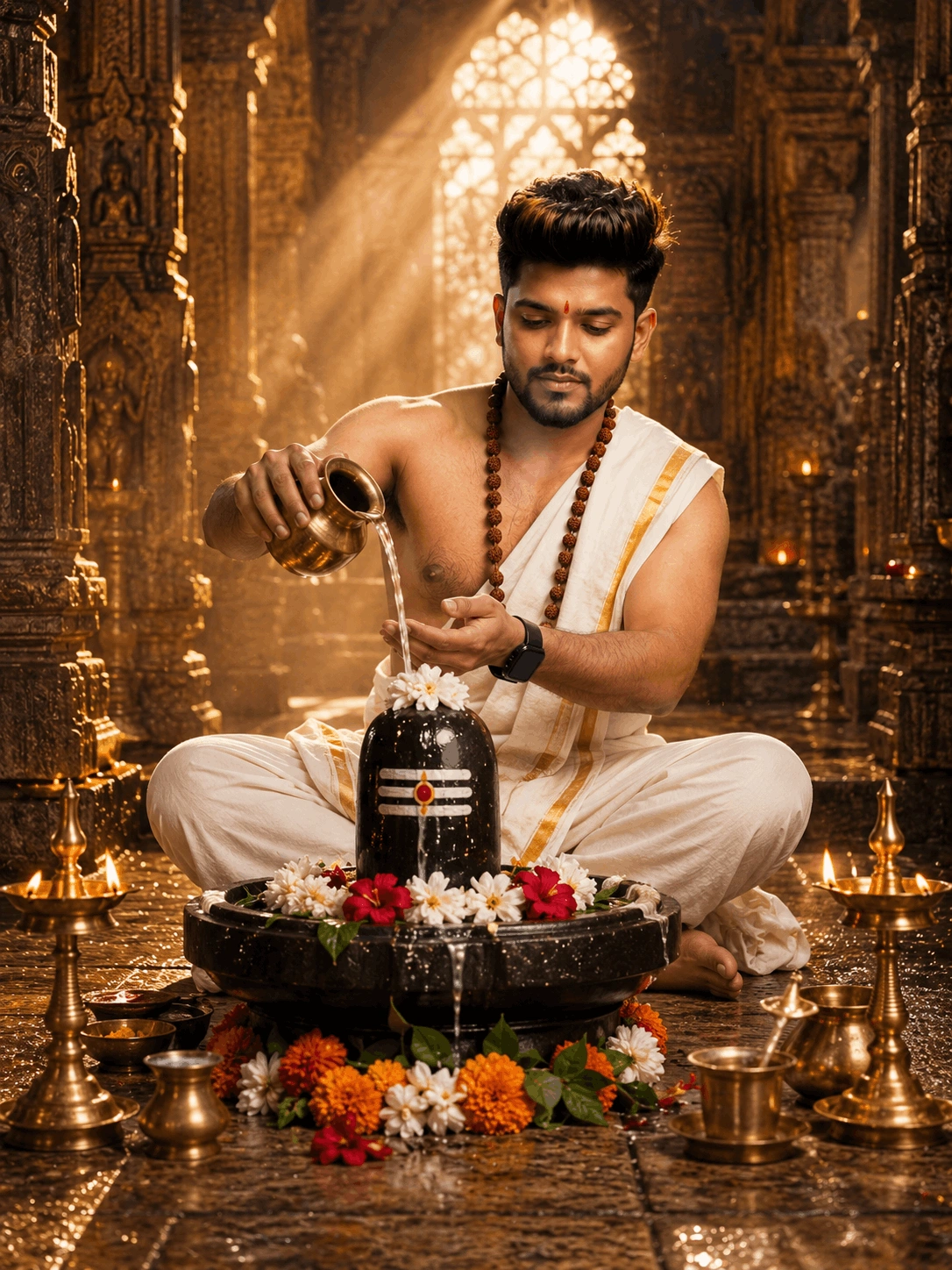 Shiva Abhishekam Devotional Temple Portrait