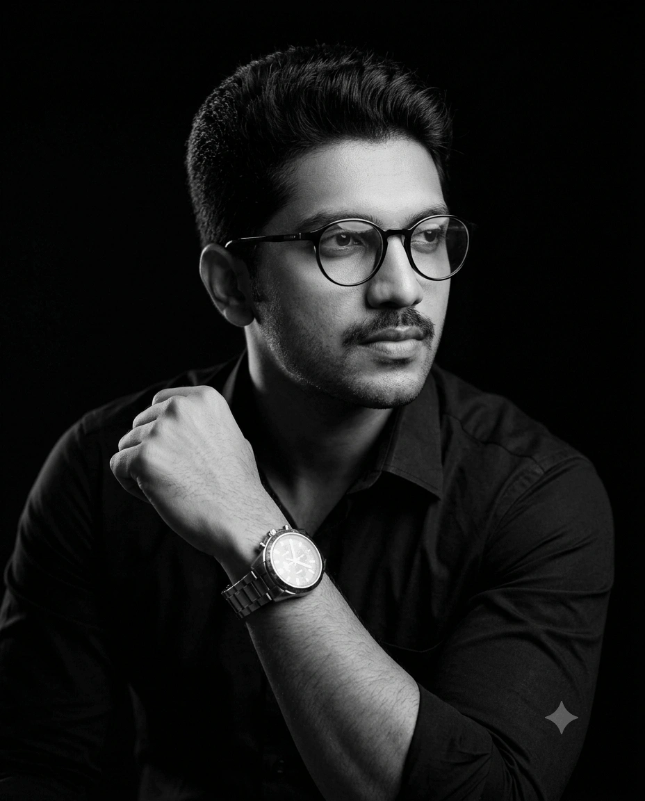 Cinematic Black & White Portrait – Low-Key Chiaroscuro Editorial Shot