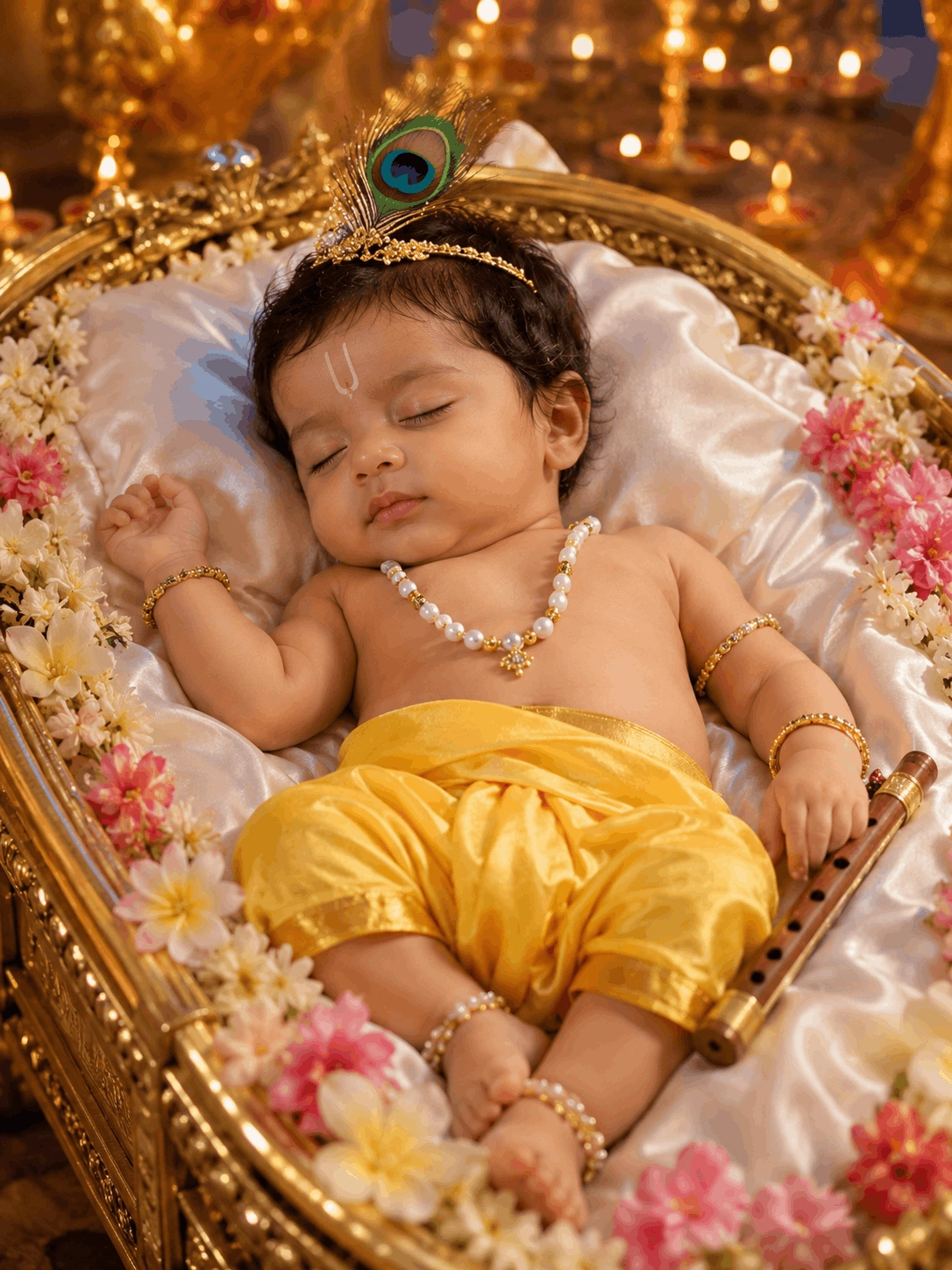 Sleeping Baby Krishna Divine Portrait – Cinematic Devotional Scene