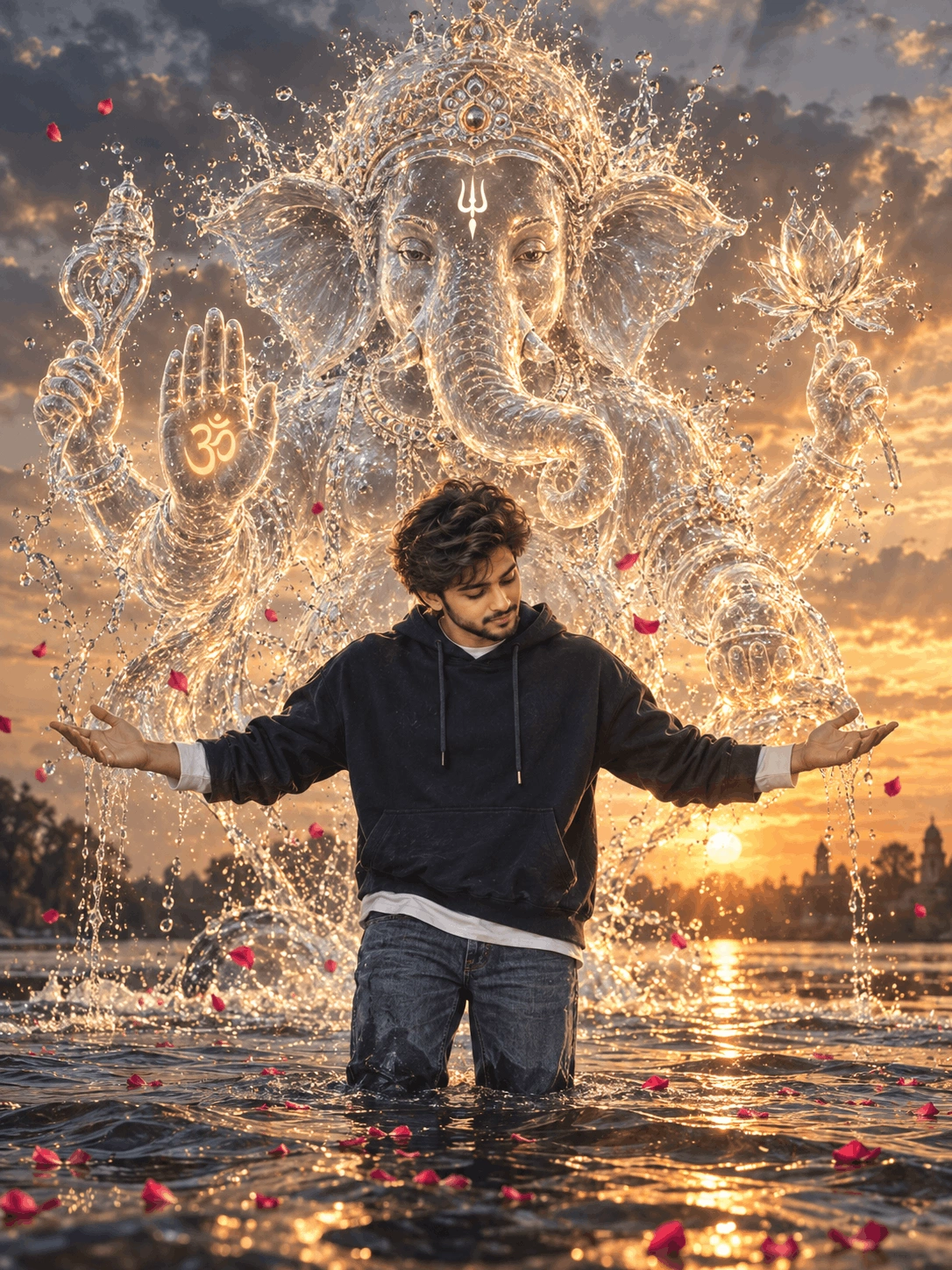 Lord Ganesha Water Sculpture Devotional River Portrait