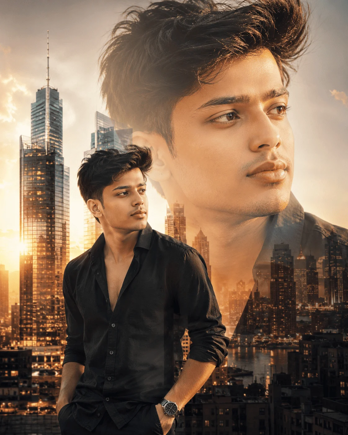 Double Exposure City Portrait AI Prompt