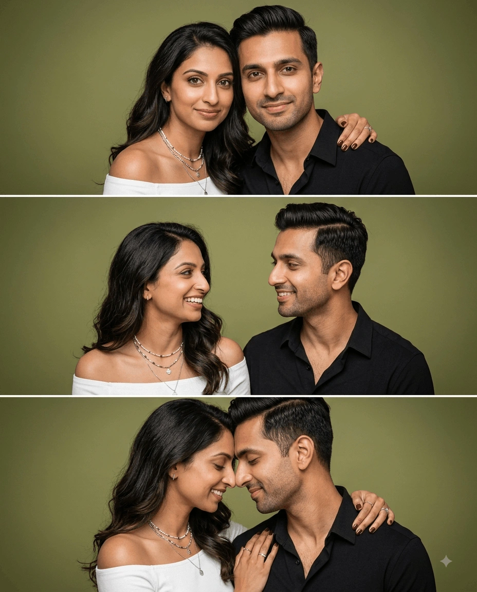 Romantic Couple Photobooth Triptych AI Photo Editing Prompt
