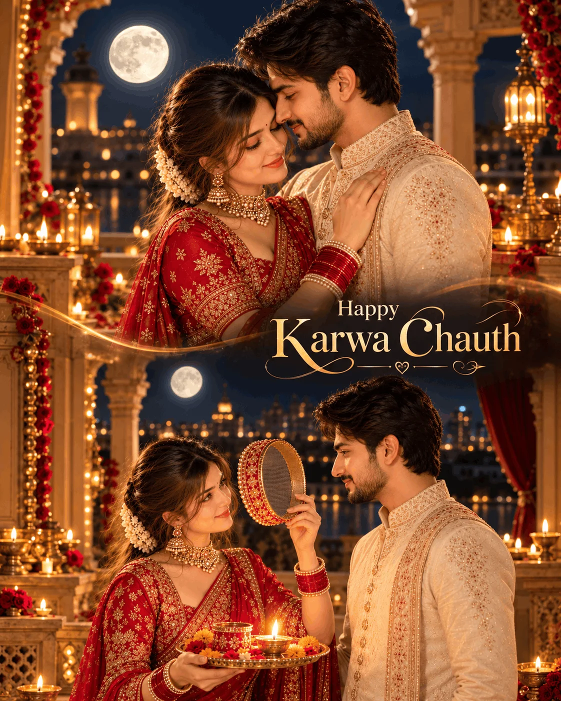 Moonlit Promises – Happy Karwa Chauth Greeting Poster