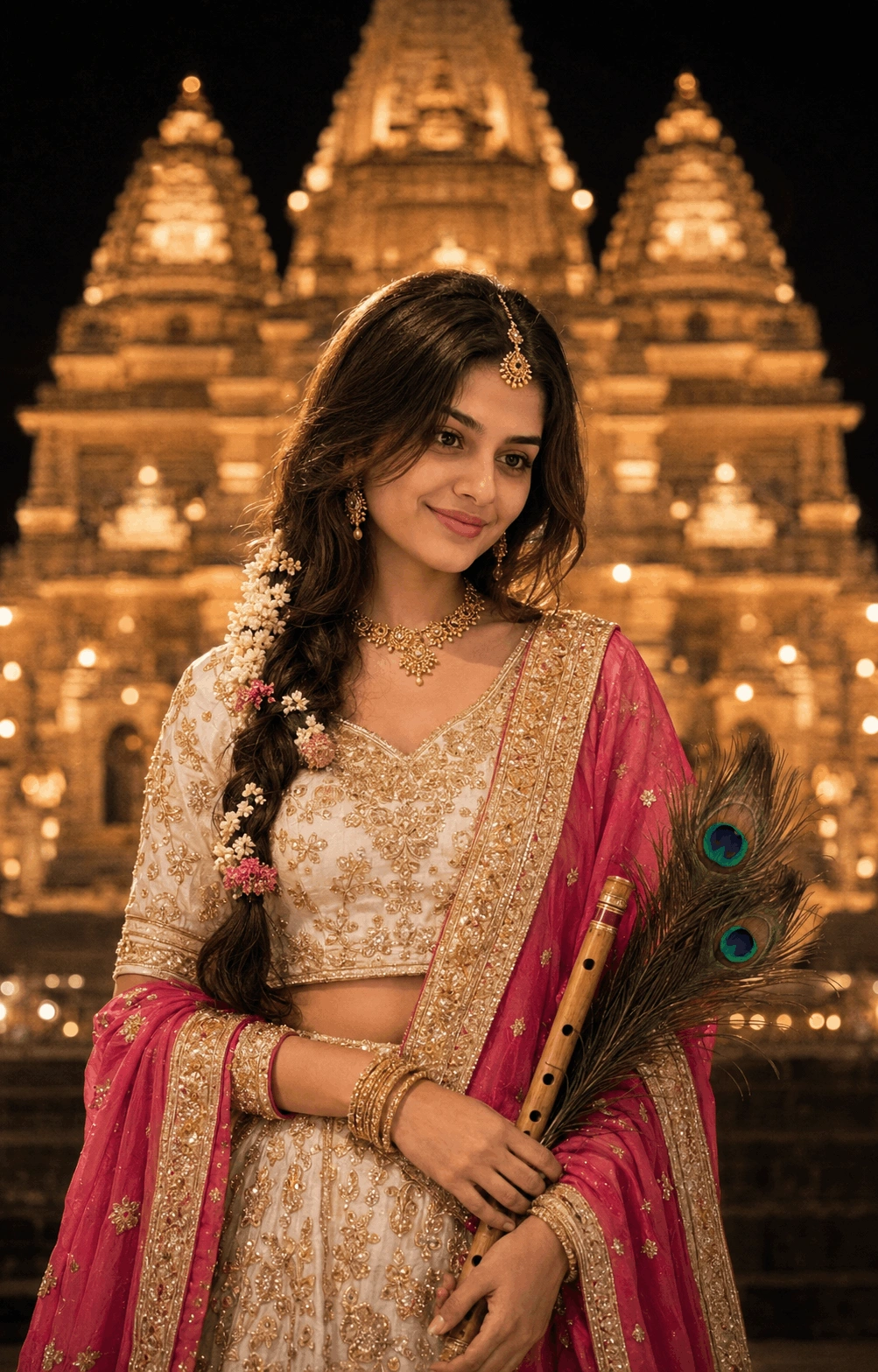 Cinematic Temple Night Portrait – Indian Traditional Divine Aesthetic