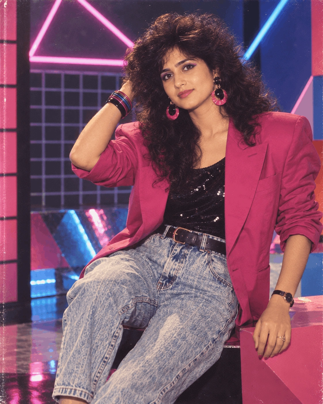 Iconic 80s Fashion Neon Pop Culture Portrait