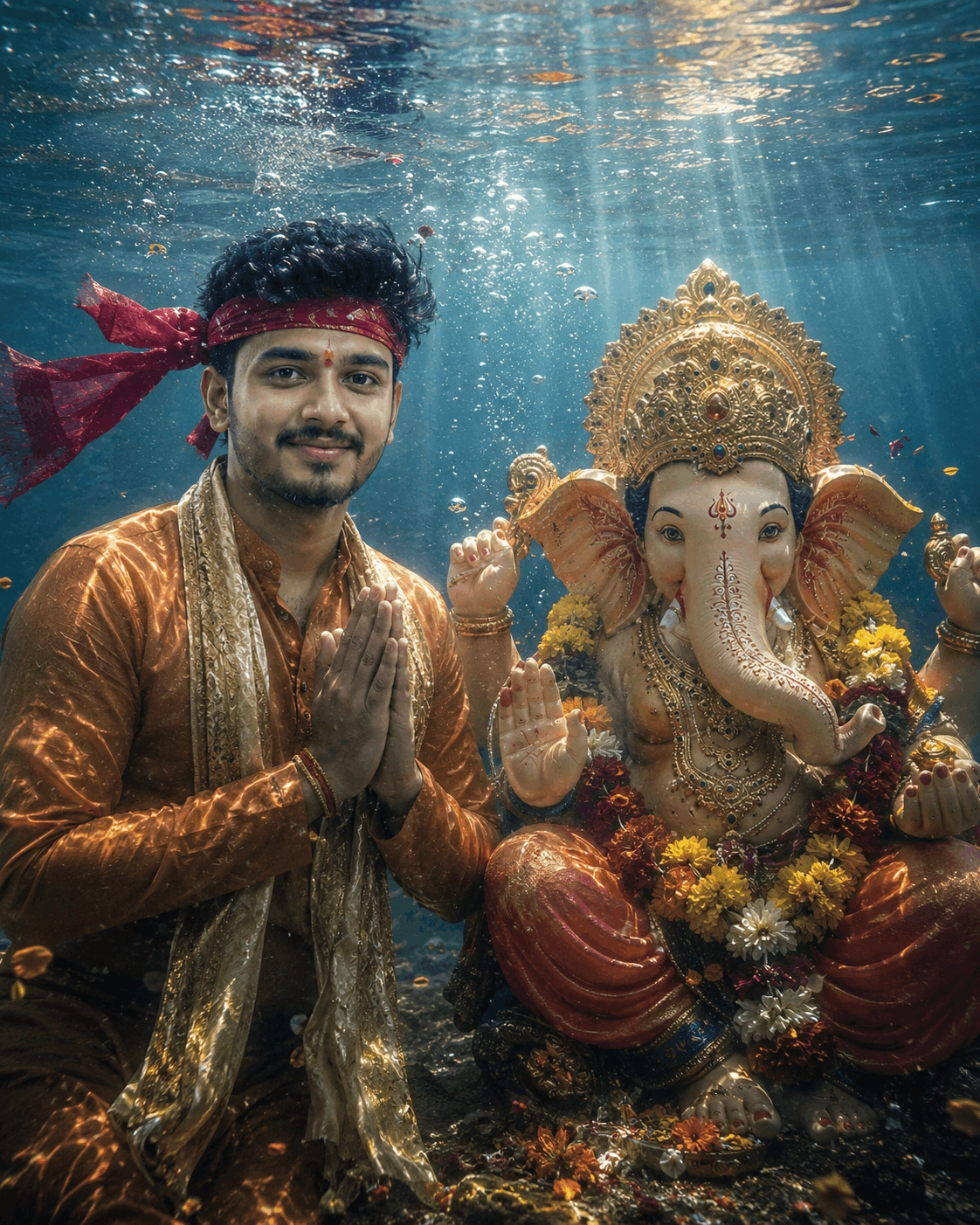 Ultra-Realistic Underwater Ganpati Visarjan Portrait — Divine Ganesha Immersion