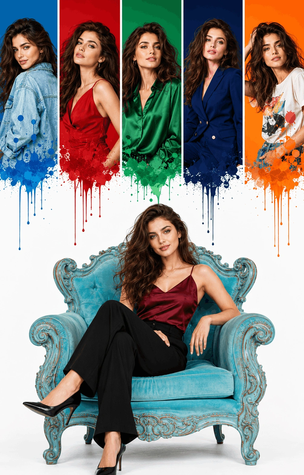 Color Block Six-Panel Fashion Portrait