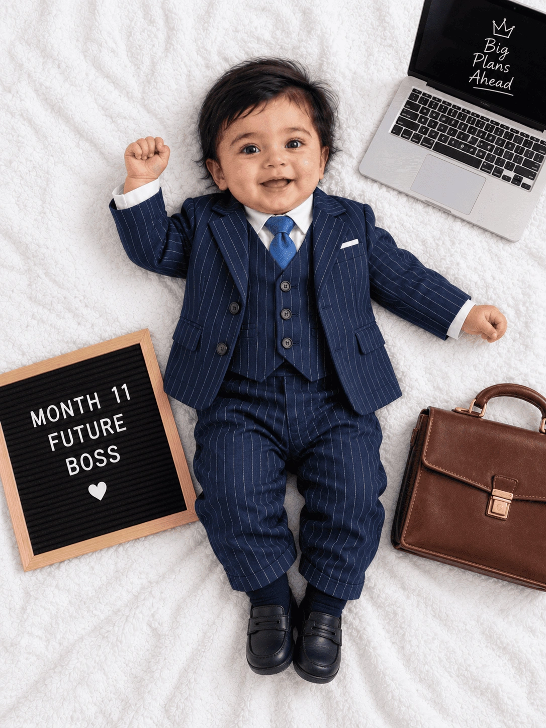 Future Boss Month 11 Baby Boy Portrait