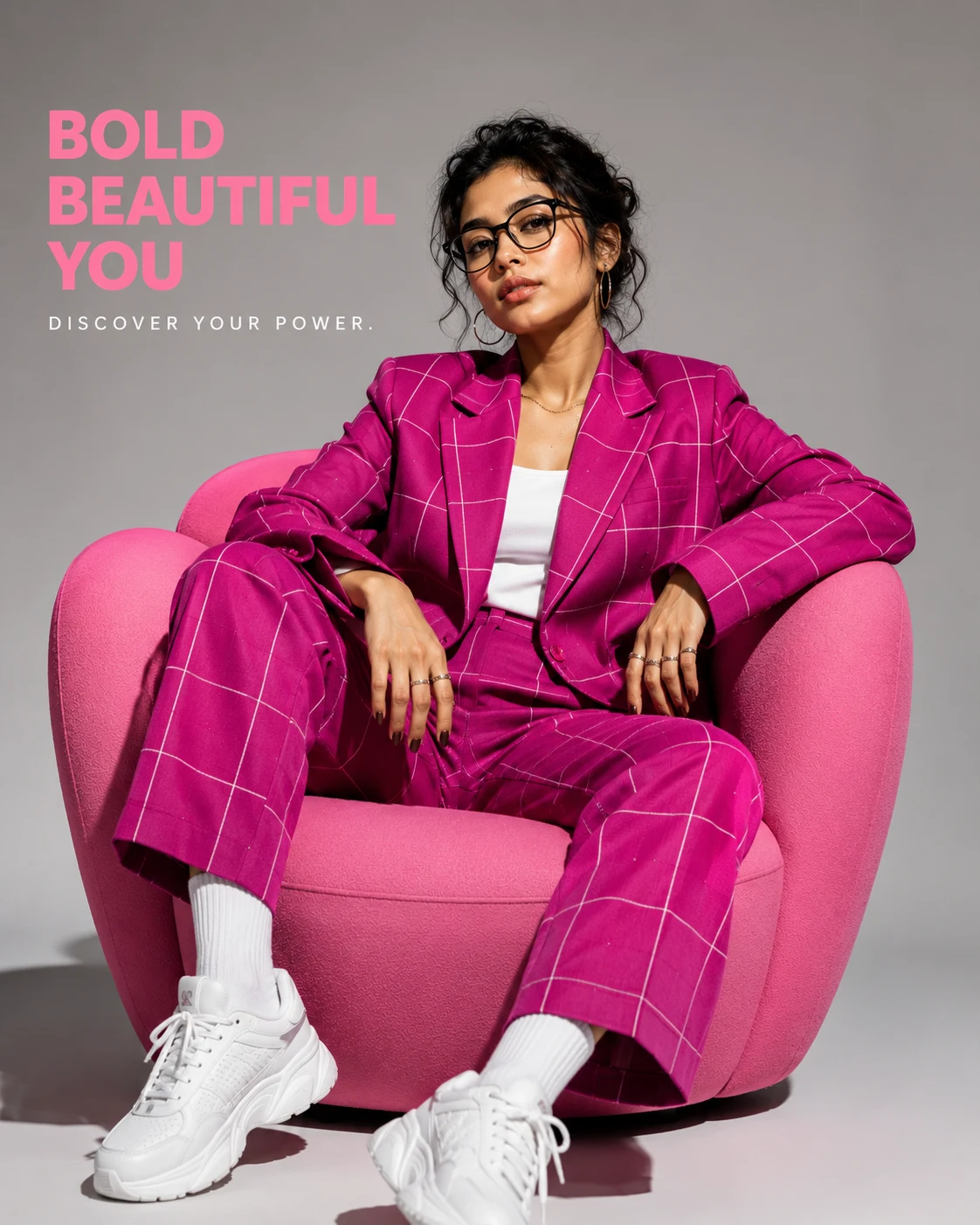 Bold Pink Fashion Campaign Portrait AI Prompt