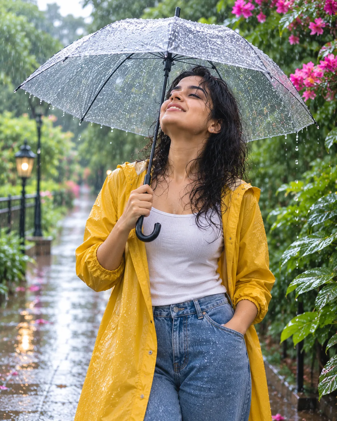 Bright Monsoon Garden Portrait AI Prompt