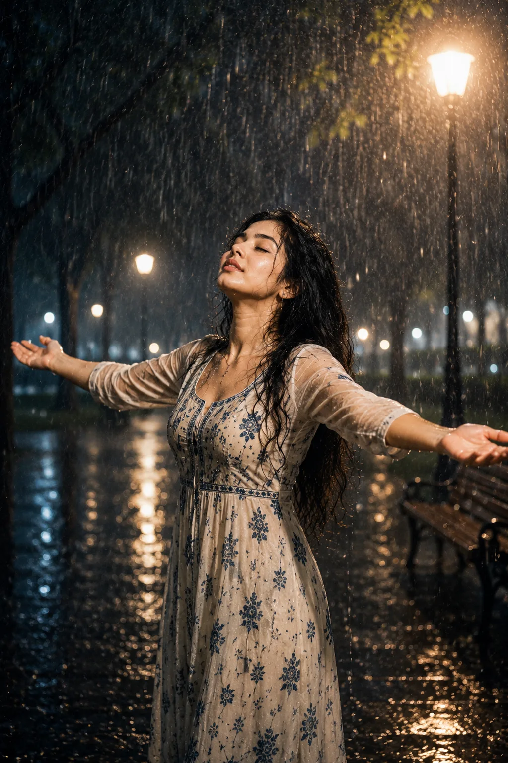 Cinematic Rain Portrait AI Prompt
