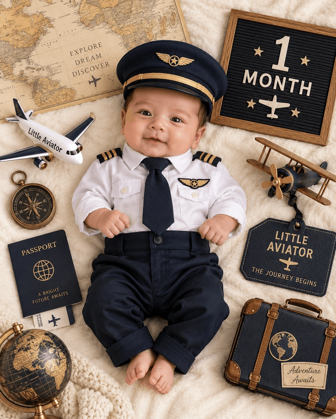 1 Month Little Aviator Baby Milestone Portrait