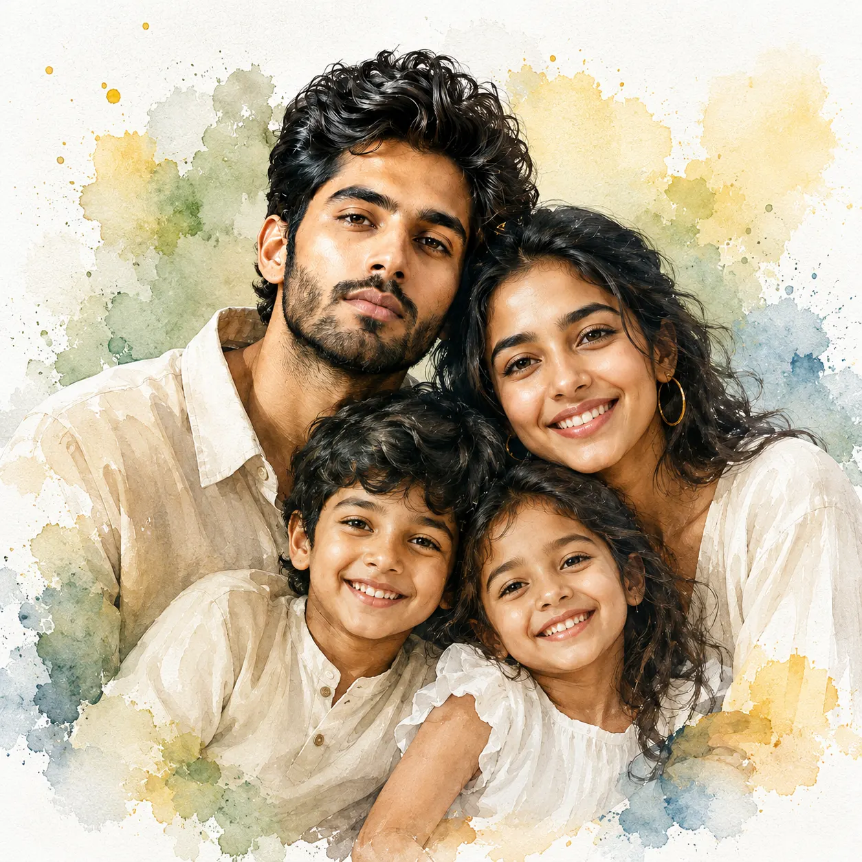 Heartwarming Family Watercolor Portrait AI Prompt