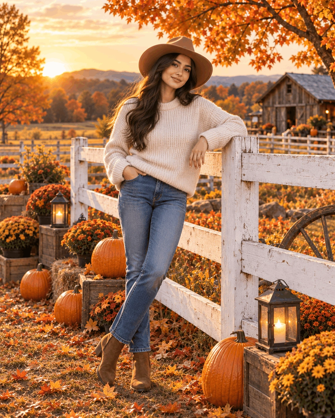 Rustic Farm Fence Golden Hour Fall Portrait