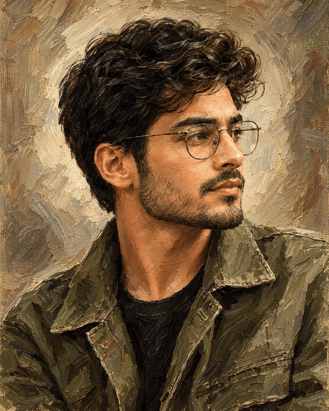 Expressive Oil Painting Portrait | Vintage Eyeglasses & Impasto Art