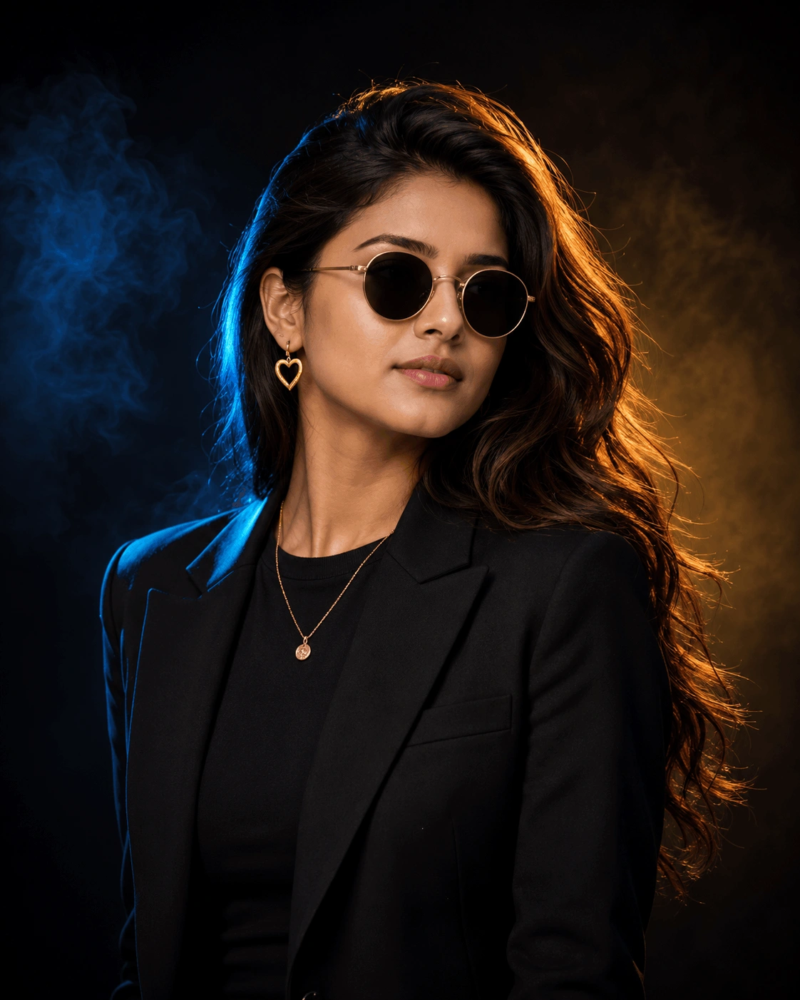 Monochrome Studio Portrait Prompt | Black Blazer & Gold Chain