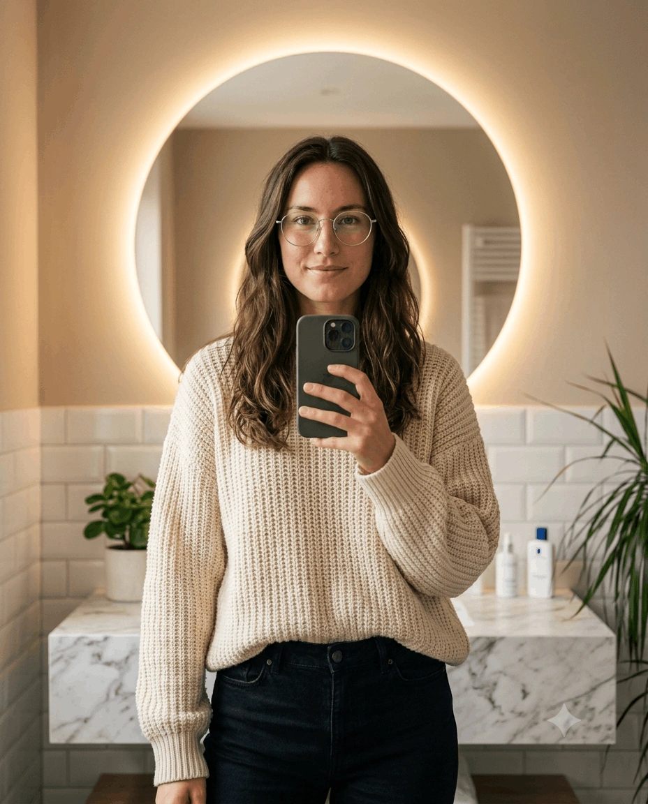 Luxury Mirror Selfie Portrait – Modern Bathroom Editorial Style