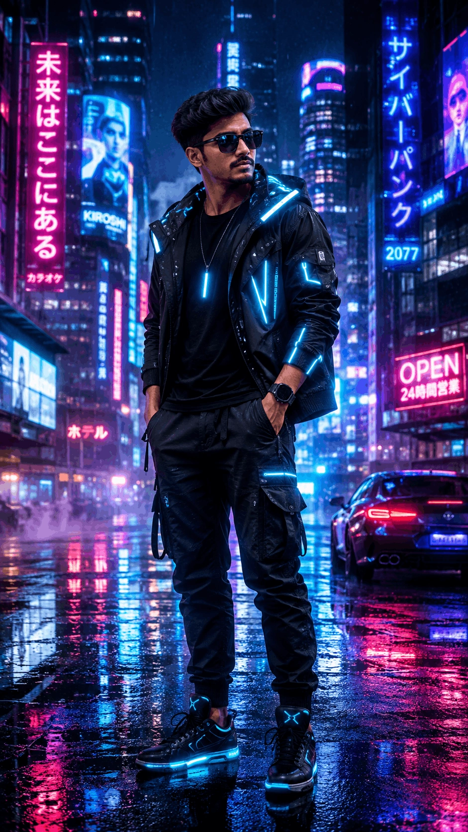 Cyberpunk Neon Portrait – Futuristic City AI Poster