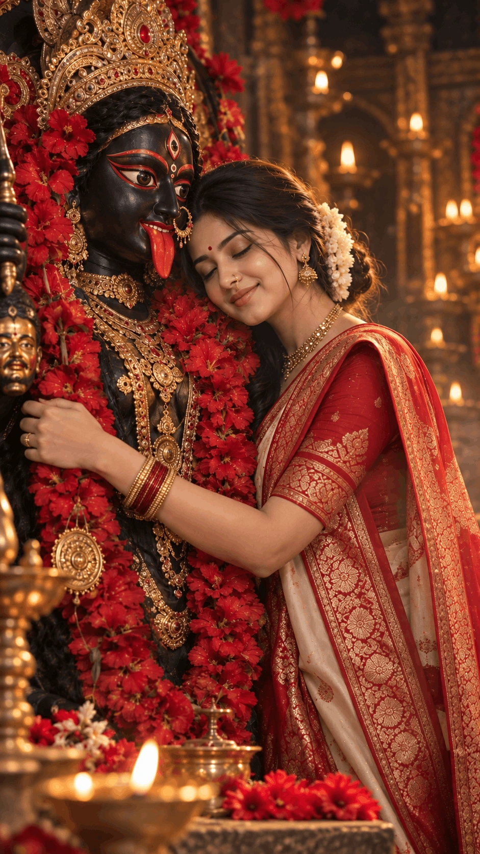Bengali Kali Puja Maa Kali Hug Devotional Portrait