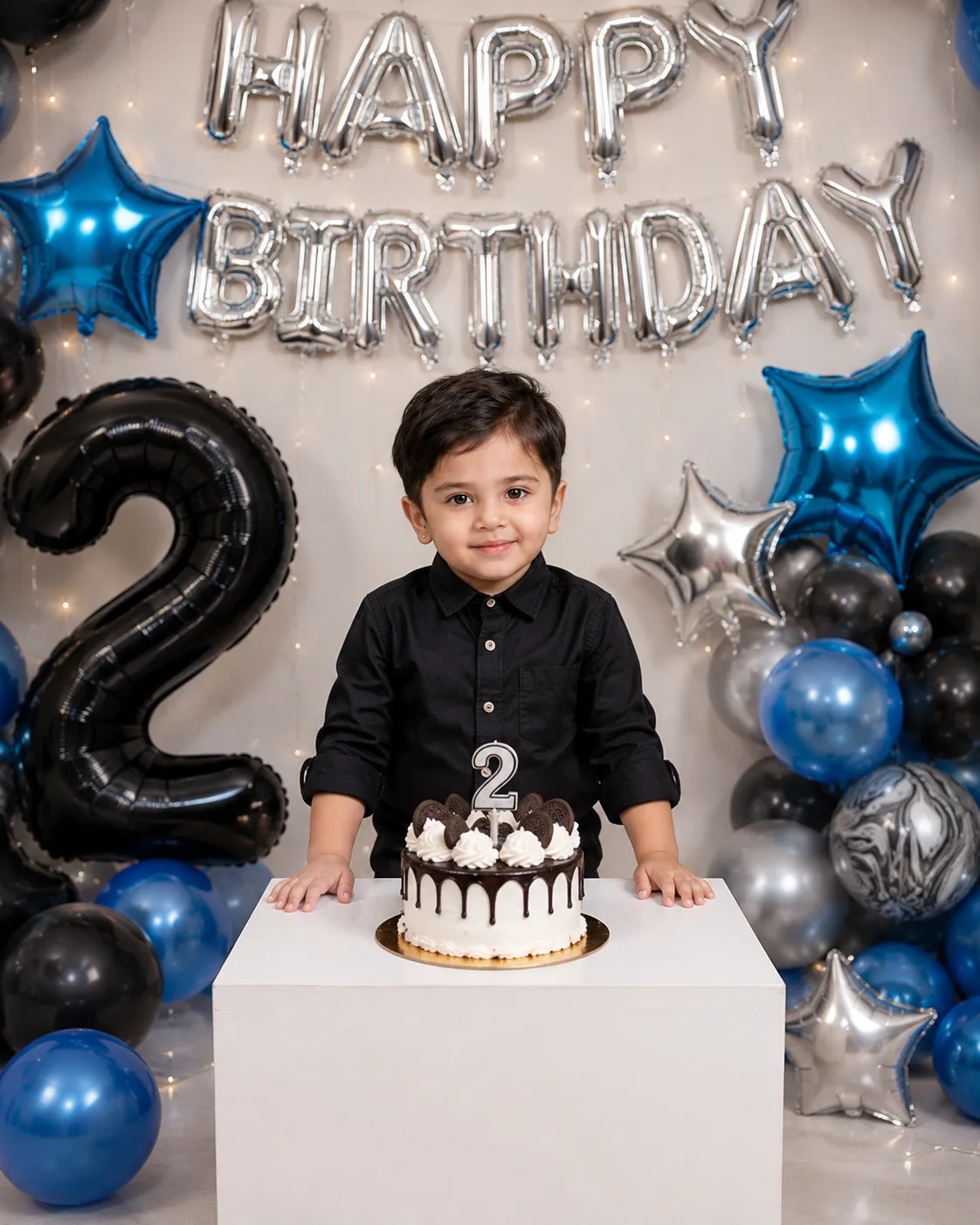 Luxury Black & Silver 2nd Birthday Studio Portrait AI Prompt