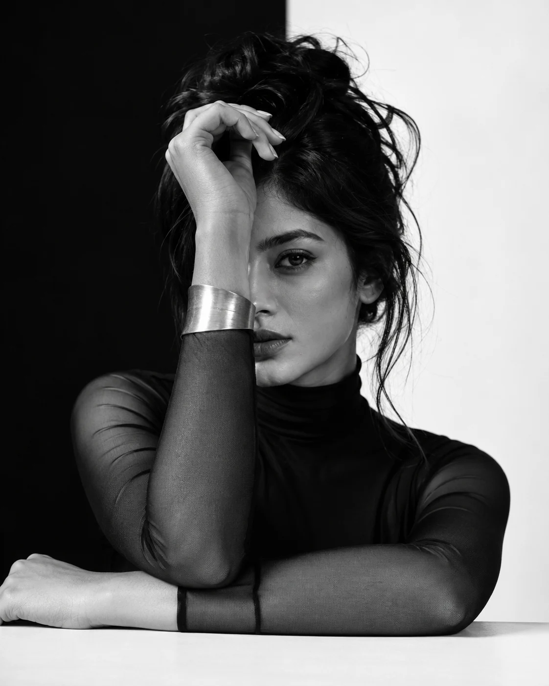 Luxury Black & White Editorial Fashion Portrait AI Prompt
