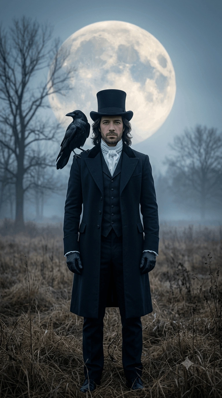 Gothic Victorian Raven Portrait – Dark Moonlight AI Photo Editing Prompt