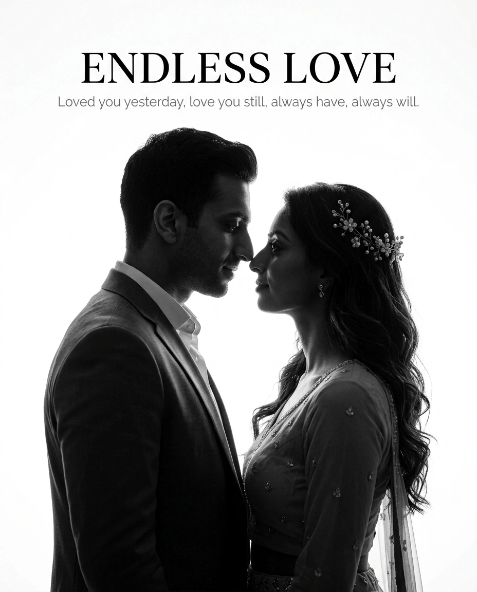 Endless Love AI Couple Silhouette Prompt – Romantic Black & White Portrait