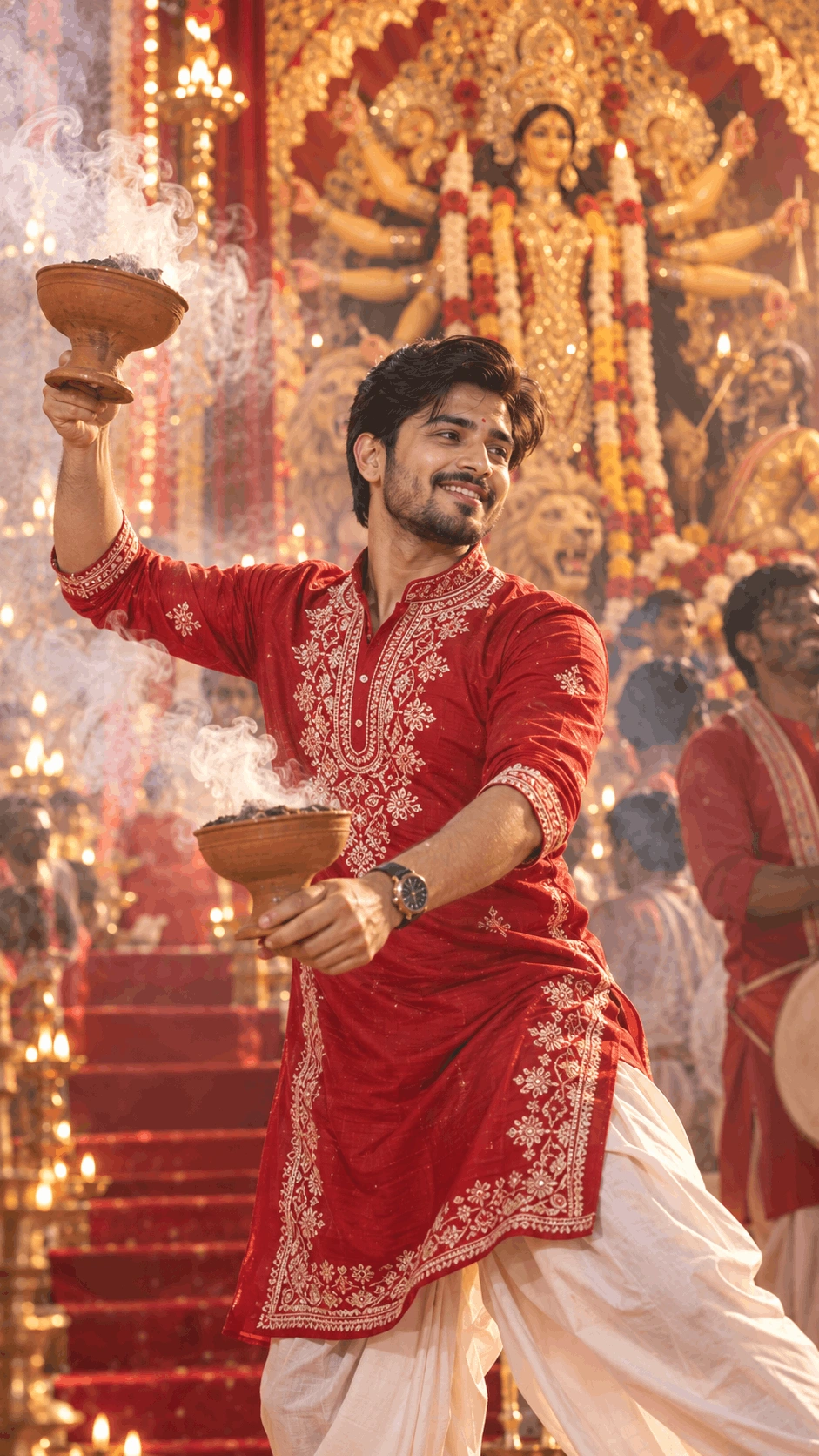 Bengali Dhunuchi Dance Durga Puja Traditional Portrait