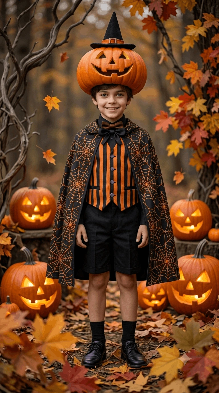 Pumpkin Halloween Child Portrait – Spooky Autumn AI Photo Editing Prompt