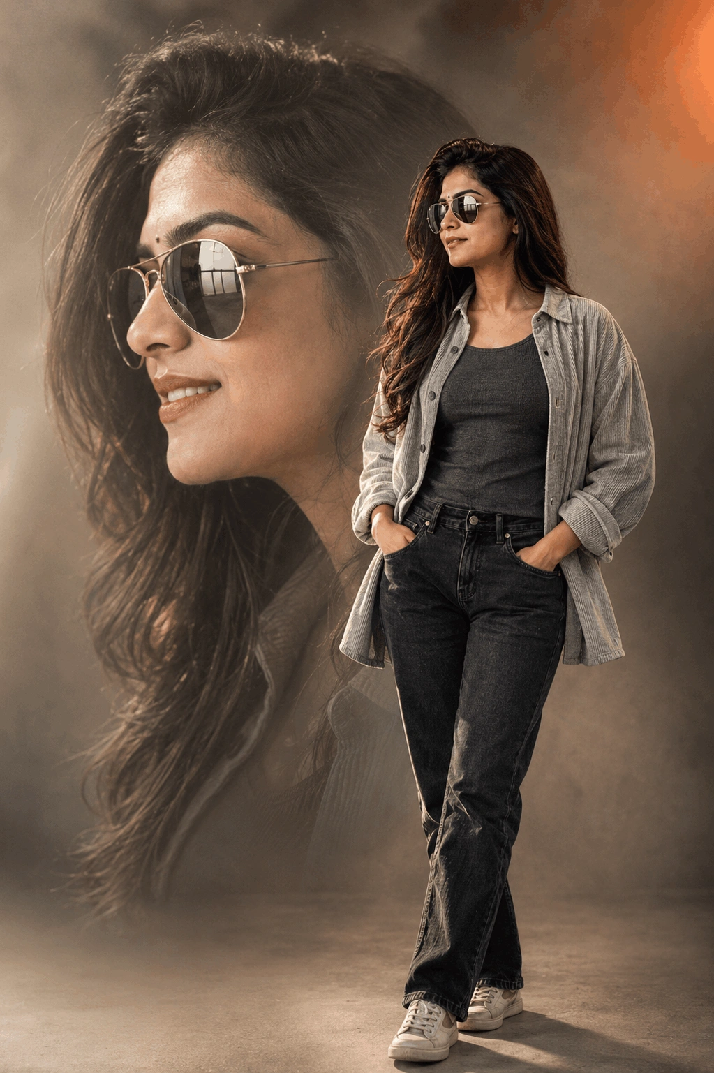 Double Exposure Cinematic Portrait AI Photo Editing Prompt