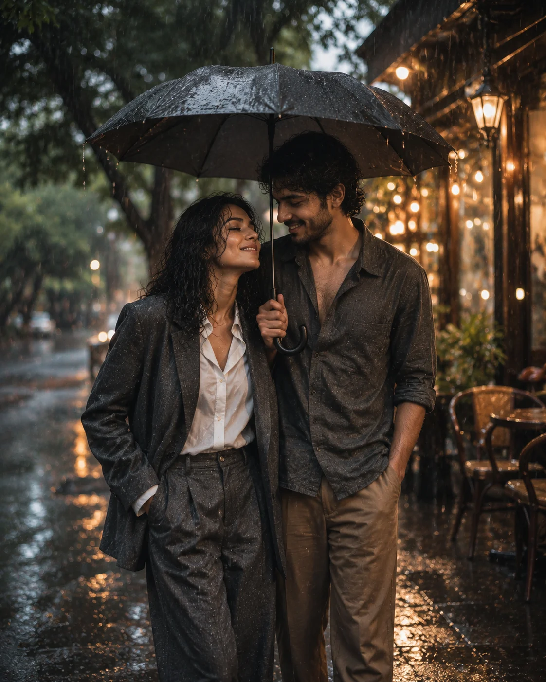 Romantic Monsoon Couple Portrait AI Prompt