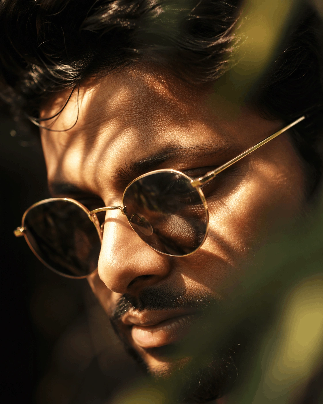 Cinematic Dappled Light Portrait – Extreme Close-Up Editorial Shot