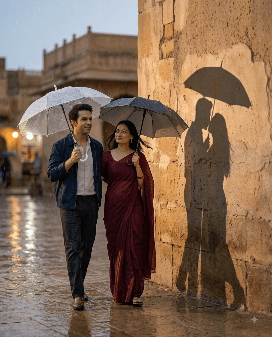 Romantic Rainy Evening Shadow Story AI Photo Edit