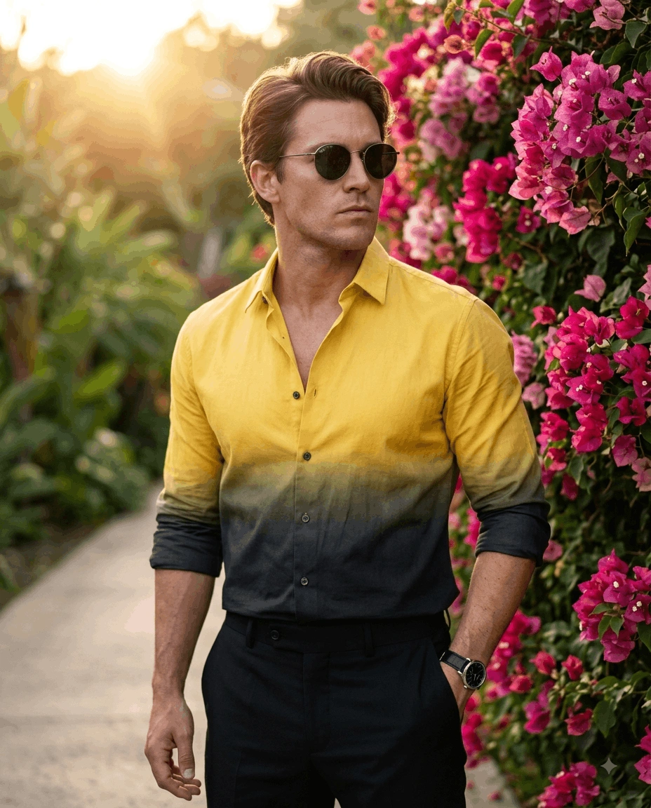 Golden Hour Gradient Shirt AI Male Portrait Prompt