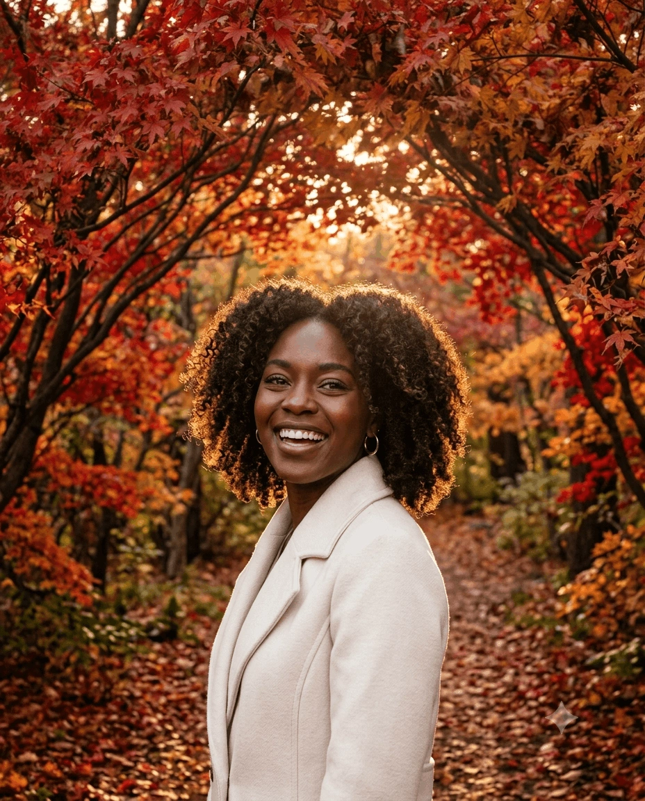 Maple Tunnel Portrait AI Prompt – Dreamy Autumn Golden Hour